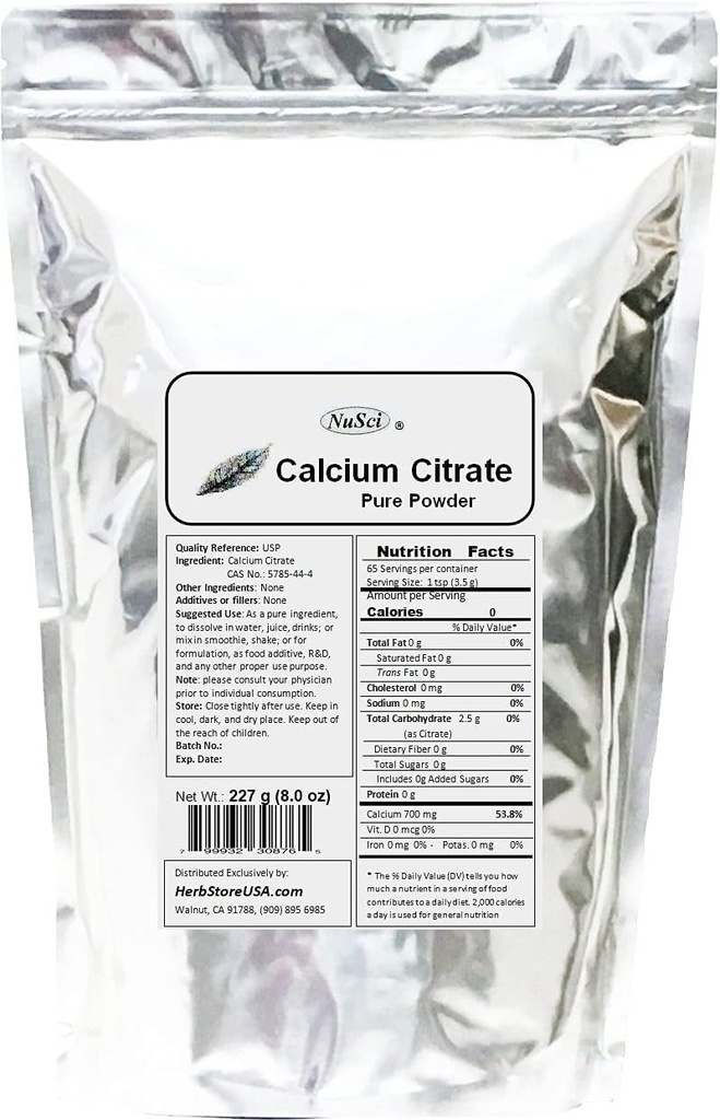 Calcium Citrate Powder Pure Bio-Available Form Calcium (227 Gramos (8.0 oz))