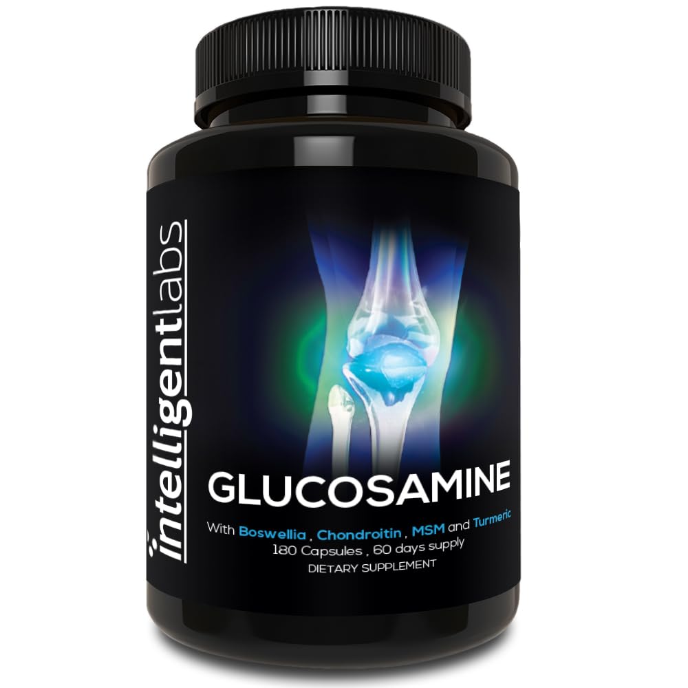 Intelligent Labs Glucosamine and Chondroitin High Strength Complex with MSM | 180 Capsules | Immune System Support | with Turmeric, Boswellia, and Quercetin Joint Care Supplements