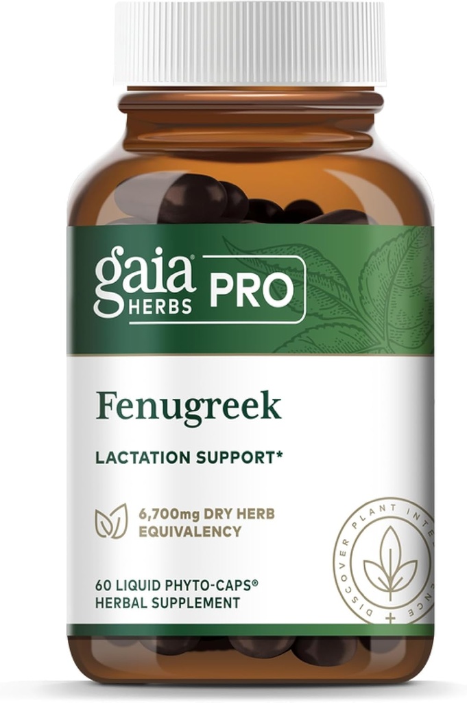 Gaia Herbs Pro Fenugreek - Natural Lactation Support - Contiene B Vitaminas, Vitamina C &amp; Beta Caroteno - Vegan, Orgánica &amp; Sin gluten - 60 Liquid Phyto-Caps (20 Servings)
