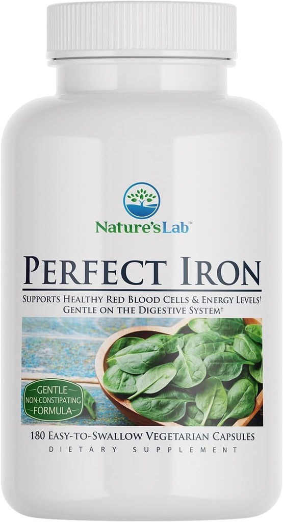 El laboratorio de la naturaleza Perfect Iron 25mg Suplemento dietético - Gentle Non-Constipating Formula - Supports Healthy Red Blood Cells & Energy Levels - 180 Capsules (6 Month Supply)