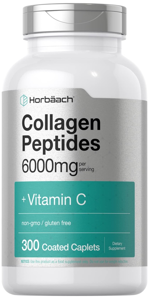 Horbäach Collagen Peptides 6000mg ← 300 píldoras de Caplet Silencio con Vitamina C ← Suplemento de Collagen Hidrolyzed