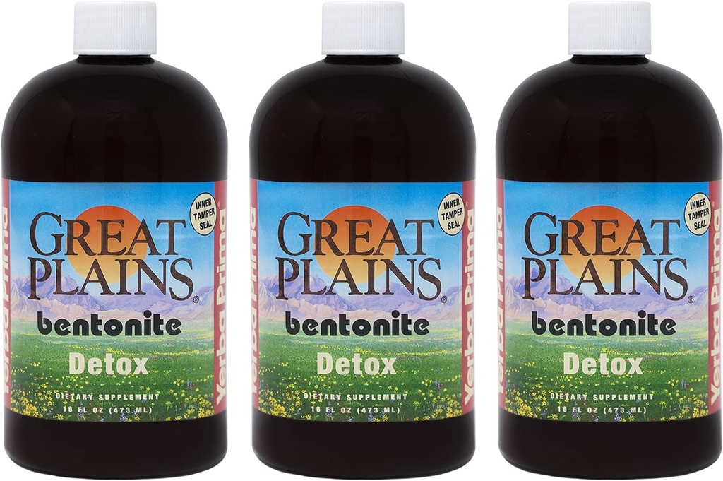 Yerba Prima Great Plains Bentonite Clay - 16 oz (Pack of 3) - Natural Interna Liquid Clay Cleansing Suplemento