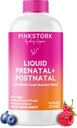 Pink Stork Liquid Prenatal Vitamins for Women - Berry Flavor - Organic Food Blend - Fertility, Pregnancy, Postpartum Essentials - Morning Sickness Support - Breastfeeding & Lactation - 32 Servings