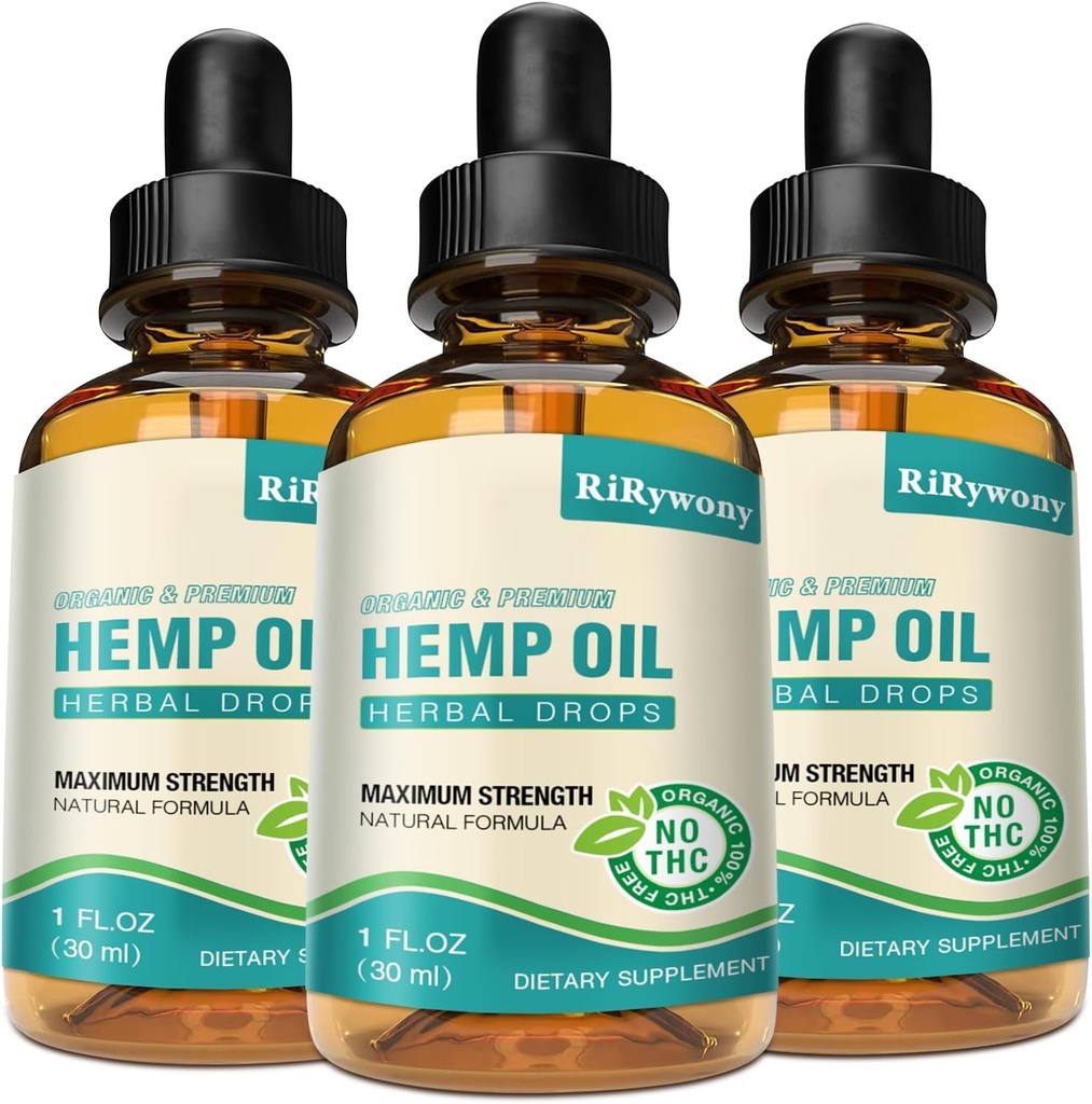 Hemp Oil High Potency - 3 Pack Maximum Strength Organic Hemp Drops for aldult Natural Relax - Alivio Good Mood- Hemp Oils Tintura con Vegan (Natural)
