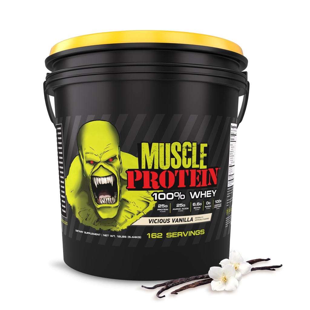 COLOSSAL LABS Muscle Whey Protein Flavored Protein Powder, 25,000mg Amino Acids/Serving, Cold Filtered(Packaging May Vary) (12 Pound (Bucket), Vanilla)