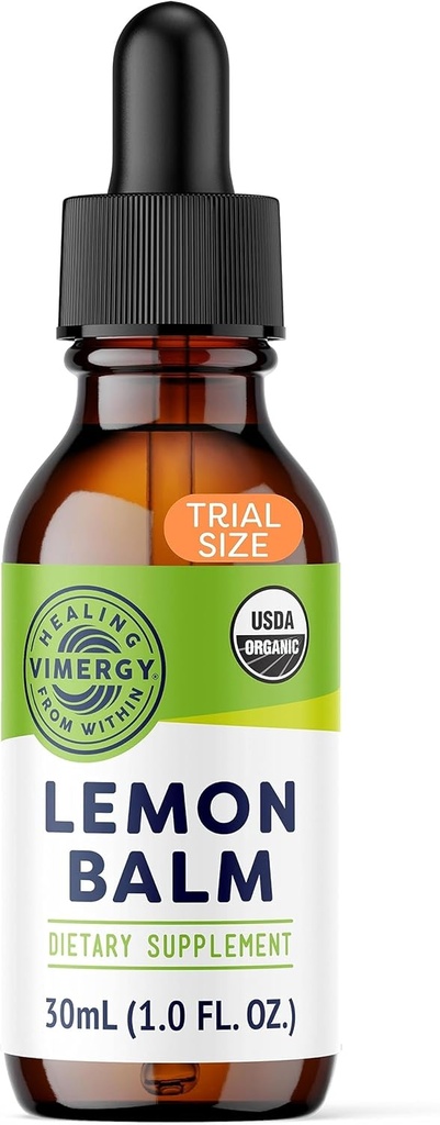 Vimergy Organic Lemon Balm Tincture Herbal Suplemento – 175 mg de 10:1 Lemon Balm Extract per Serving, se puede utilizar en Té - USDA Certified Organic, Non-GMO, Alcohol-Free – 30 mL (1 mL/Serving)