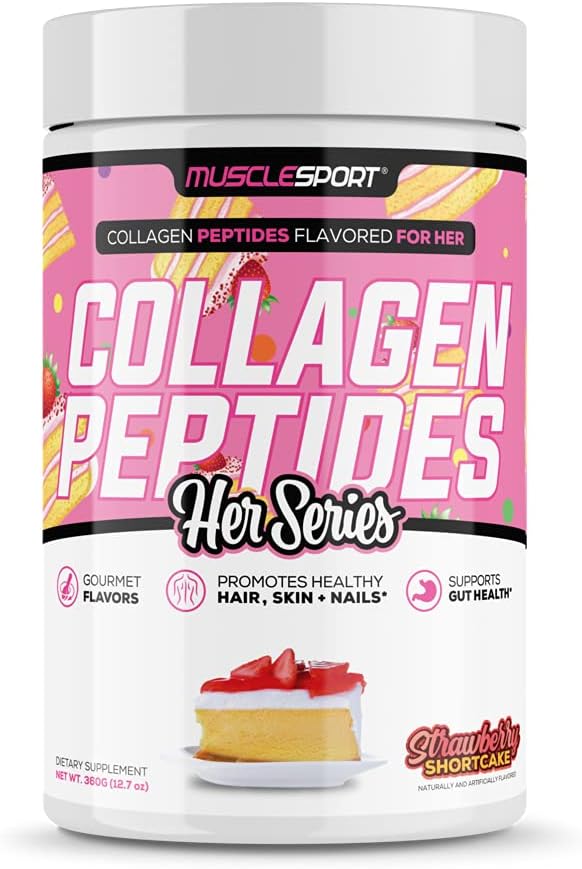 Musclesport Collagen Peptides - Hidrolyzed Grass Fed Collagen Powder Suplemento - Promueve el cabello saludable, la piel, las uñas, las articulaciones - 30 Sirviendo (Strawberry Shortcake)