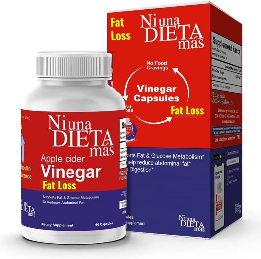 Reducir la grasa abdominal - Cápsulas de vinagre de manzana - Mejor para la pérdida de peso - NI UNA DIETA MÁS