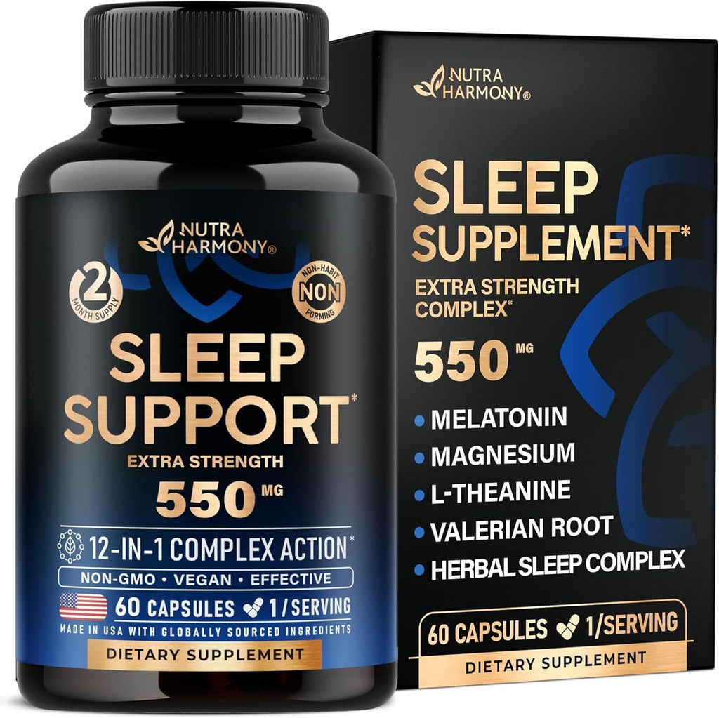 Pills Durmientes para Adultos 550mg - Melatonin 3mg peru Valerian Root for Sleep L-Theanine peru Magnesium - Natural Sleep Aid Supplement - Non-Habit Forming Rest Support - Made in USA - 1/día, 2 Month Supply