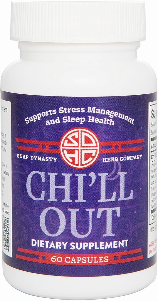 Snap Dynasty Chi'll Out - 60ct Capsules, Pack of 1 - Suplemento basado en la planta, Apoyo no sedante para el sueño &amp; estrés, Naturalmente Apoyo Sleep Health &amp; Stress Management