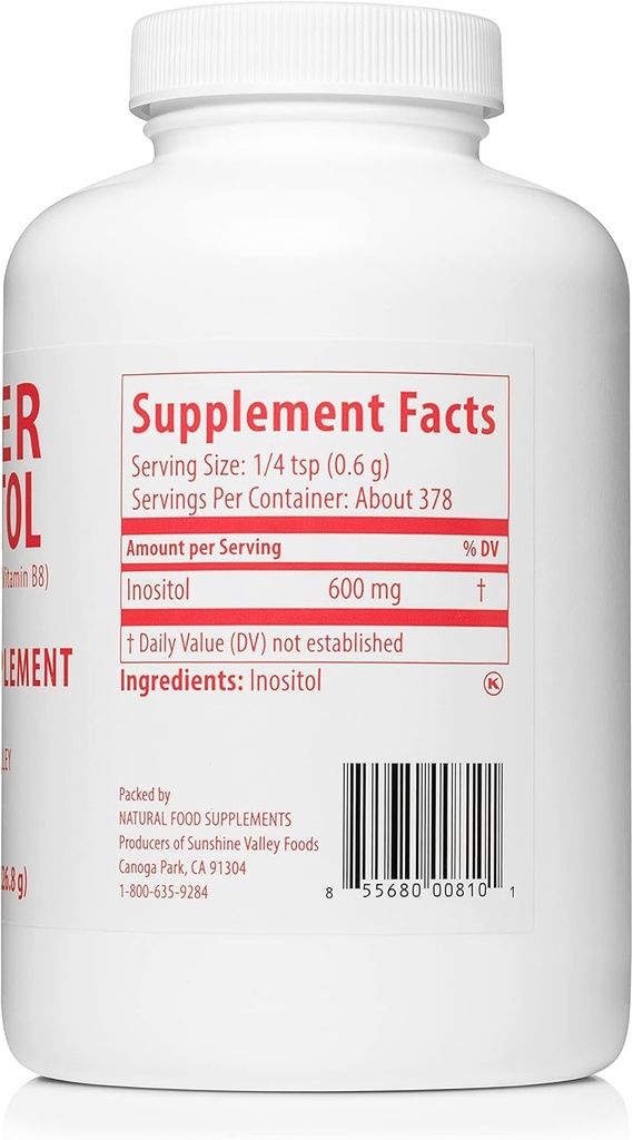 Sunshine Valley® Super Inositol, Vitamina B8 Powdered Dietary Supplement, Natural &amp; PCOS Fertility Supplement, Hormonal Balance &amp; Healthy Ovarian Function Support - 16 oz