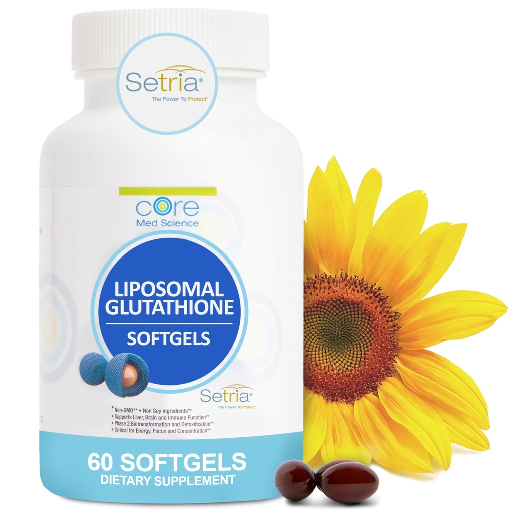 Core Med Science Liposomal Glutathione Suplemento (500mg, 60 Softgels) - Pura Setria Reducida con Complejo de Fosfolípido - Suplemento Antioxidante para la Energía, y la Esquía