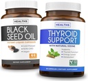 Soporte de tiroides " Aceite de semillas negras (1-Mes) Boost de tiroides de semillas negras - Soporte de tiroides (60 cápsulas) Suplemento de salud " Aceite de semillas negras (60 cápsulas) Nigella Sativa - No GMO