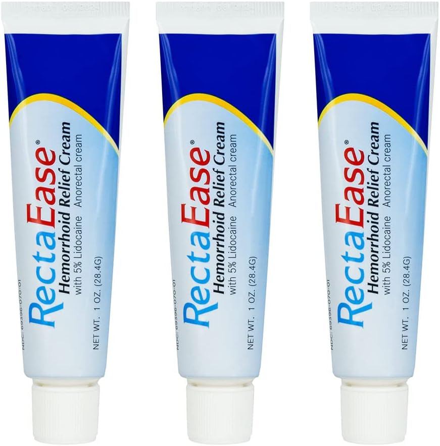 Globe RectaEase 5% Lidocaine (3 Pack) Hemorrhoid Relief Cream 1 oz Tube, Anorectal Cream, Rapid Numbing Relief, Hemorrhoid Treatment from Itch and Burn