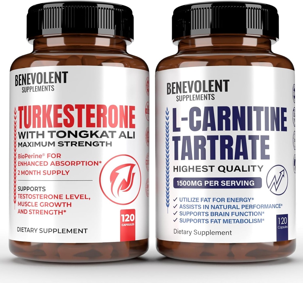 Turkesterone 8.000mg [Piedad más alta] + suplemento de tartrato de carnitina L Premium - Suplemento de alta absorción con tongkat Ali - Aumento de resistencia, crecimiento del músculo magro, apoyo metabolismo " Ener natural