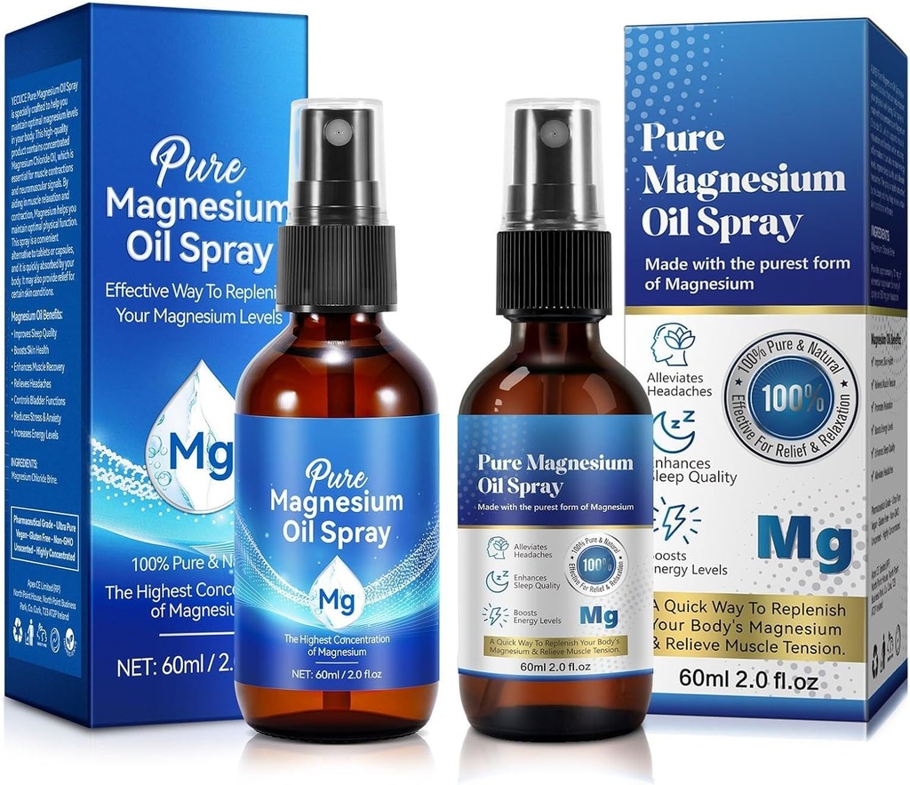 Paquete de 2 Puro aceite de magnesio spray 4.04 FL.OZ