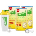 Powder de proteína Almased, GLP-1 Suplemento de Apoyo a la Nutrición, Afeitado de Reemplazo de Comida para la Pérdida de Peso, proteína alta, nutrición completa (Vanilla Flavor, 3 Cans @ 17.6 oz ea + cuchara + botella de Shaker 700ml