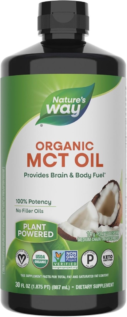 Manera de la naturaleza Óleo MCT orgánico, 30 Fl Oz, Cerebro y Combustible corporal de Cocos*, C8 Ácido caprílico y C10 Ácido Capric, Keto y Paleo certificados, orgánicos, no OGM Proyecto Verificado