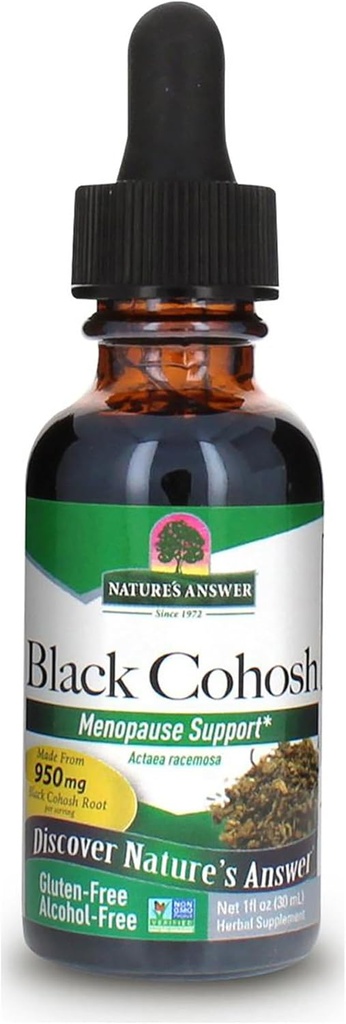 Respuesta de la naturaleza Alcohol orgánico Free Black Cohosh Extracto 1 onza para el soporte de la menopausia - Kosher, Gluten-Free Menopause Hot Flashes - Suplementos para Mujeres, EE.UU.