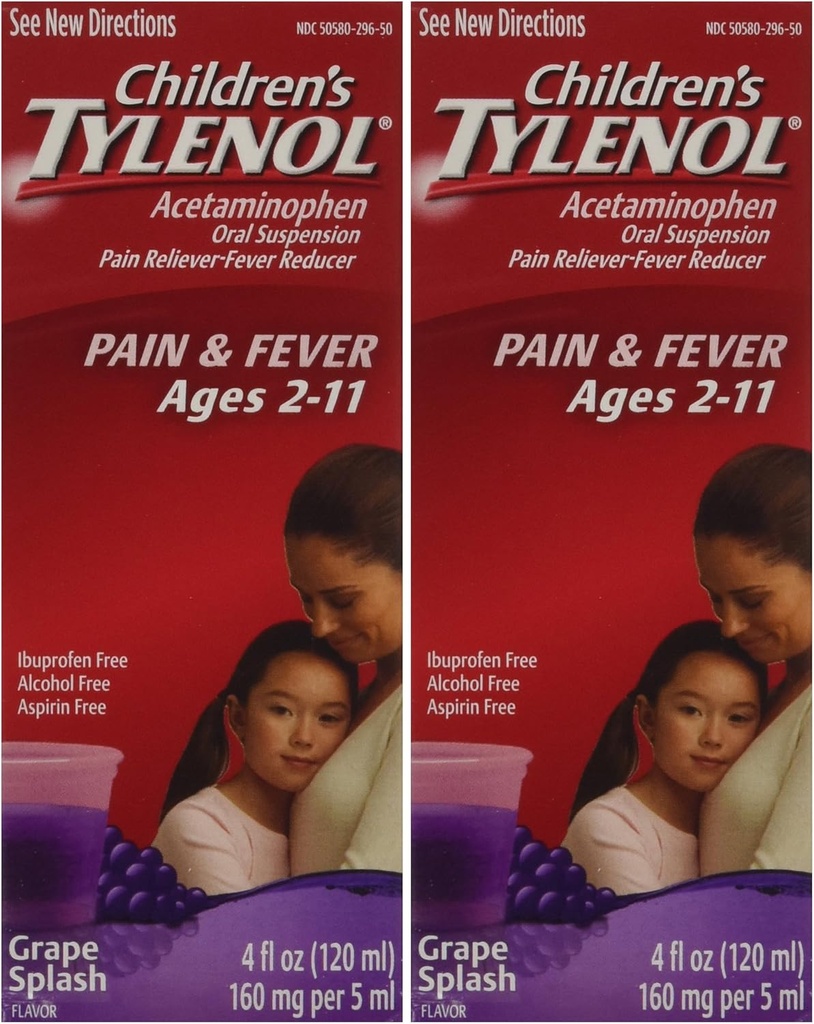 Children's Tylenol grape flavor ages 2-11 - 2 packs of 4.0 FL OZ