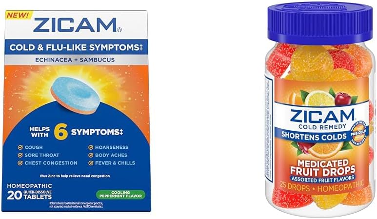 Zicam Cold &amp; Flu 20 Tablets Fruit Drops 25 Conde Cold Shortening Homeopathic Zinc Medicines