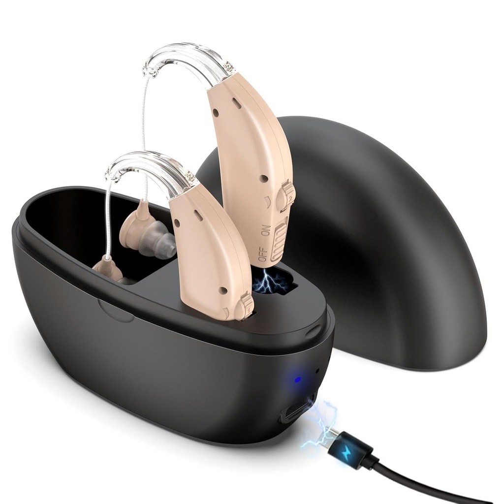 Hearing Aids for Seniors, T TESTRUST Rechargeable Hearing Aids Digital, Behind-The-Ear BTE Ear Aids, Adults Sound Amplification Devices with Noise Reduction, Save for Hearing Loss, OTC, 1 Pair