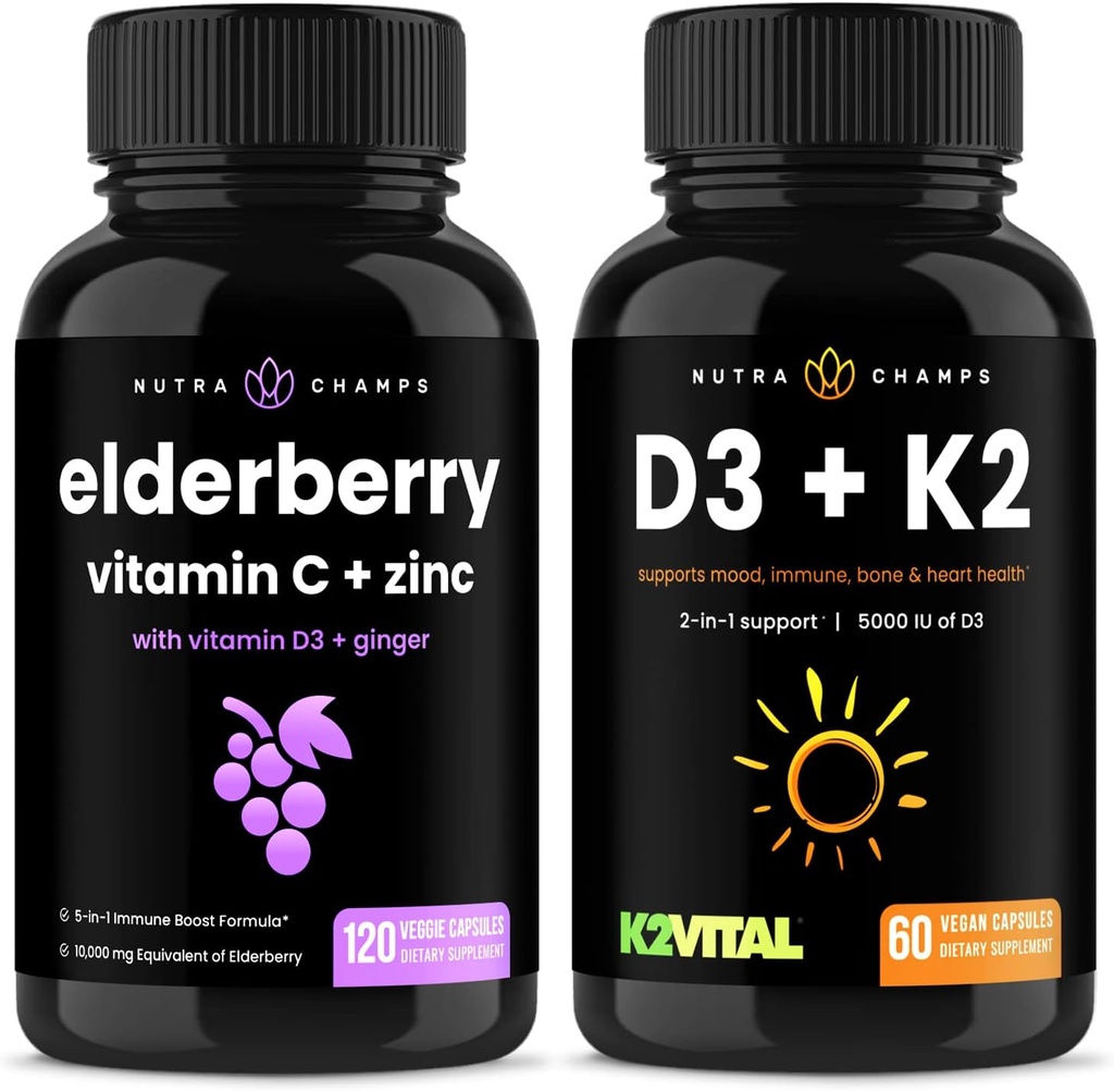 NutraChamps Elderberry y Vitamina D3+K2 Capsules Bundle