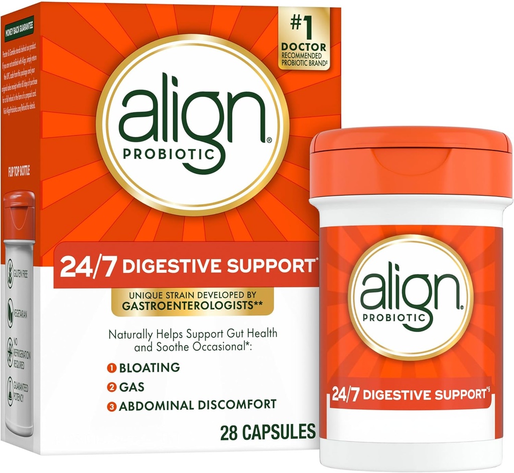 Probióticos alineados, suplemento probiótico para la salud digestiva diaria, 28 cápsulas, #1 Probiótico recomendado por gastroenterólogos (paquete mayo Vary)