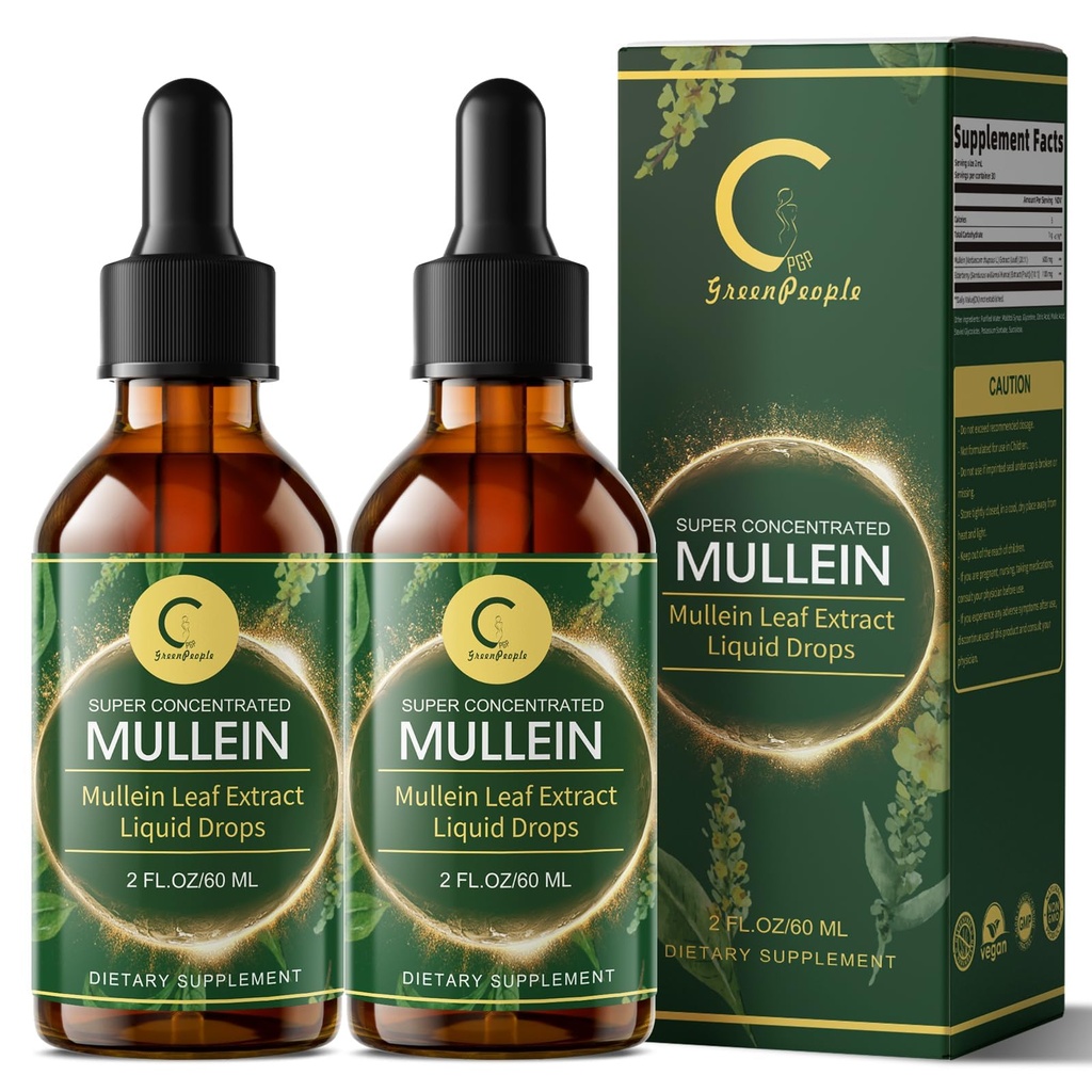 (2 Pack) Mullein Drops for Lungs - High Potency Mullein Leaf Extract for Lung Detox &amp; Cleanse, Support for Respiratory, Immune, Digestive System, Natural Mullein Liquid Tincture, Non-GMO, 4 FL OZ