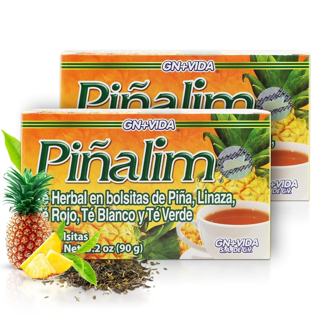 GN + VIDA Pinalim Tea ← Detox Tea ← Pineapple Basado en té rojo, té verde, té blanco y hoja de sena ← Efecto termogénico Ø Twin Pack (2 x 30 bolsas de té)