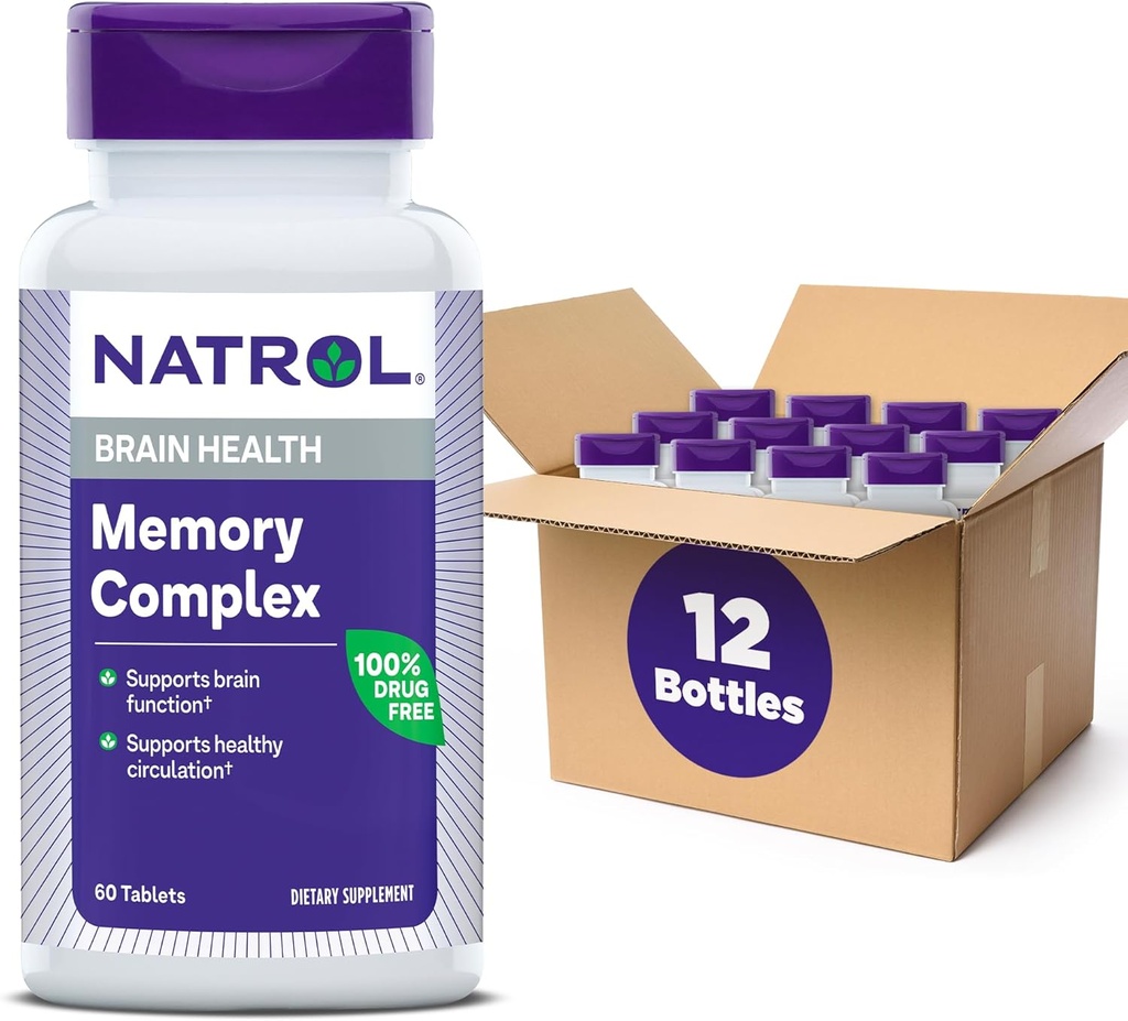 Complejo de memoria Natrol con vitaminas Ginkgo Biloba 120mg y B, Suplemento dietético para la salud del cerebro y el soporte de memoria, 60 Tabletas, 30 Day Supply (Pack of 12)