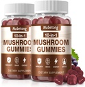 NUBETONG Mushroom Gummies - 10x Mushroom Suplemento para adultos con Mane de León, Reishi, Chaga y Turquía Tail - Brain Booster, Immune Support, Stress Relief and Focus Support (2 Pack)