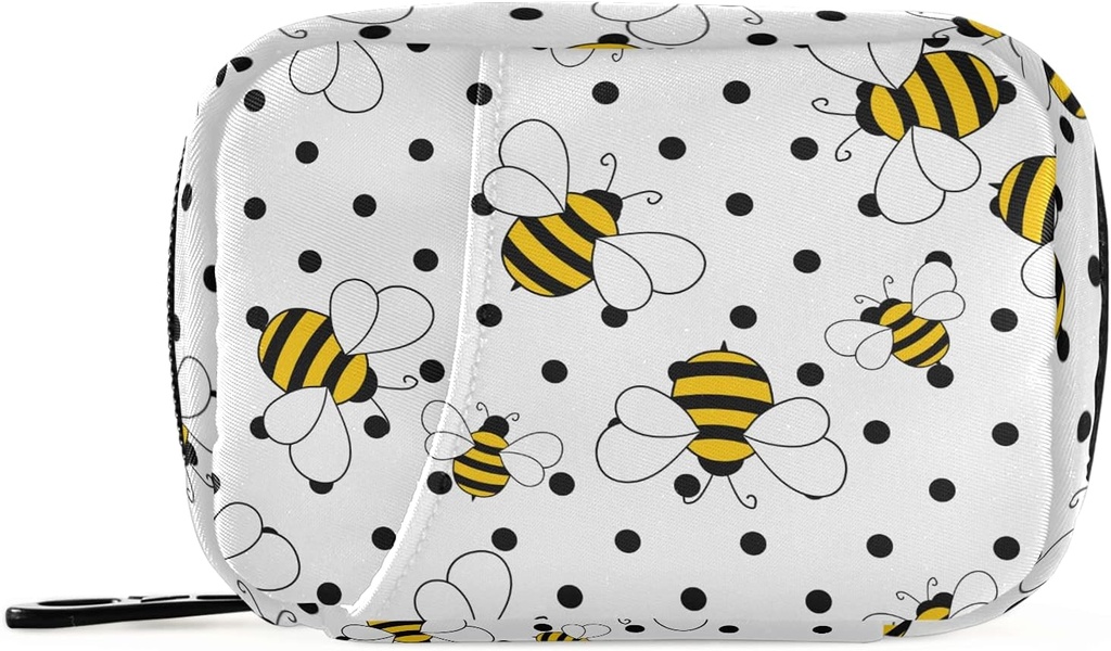 Abejas en Polka Dots Pill Box 7 Day Pill Case Travel Pill Organizer Bag with Zipper Portable Weekly Case Compact Size for Vitamin Supplement Holder