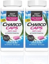 Charcocaps Fast Acting Gas Relief for Bloating & Flatulence, Drug Free Detoxifying Activated Charcoal Formula, 100 cápsulas, 30 Day Supply, Pink- Pack of 2