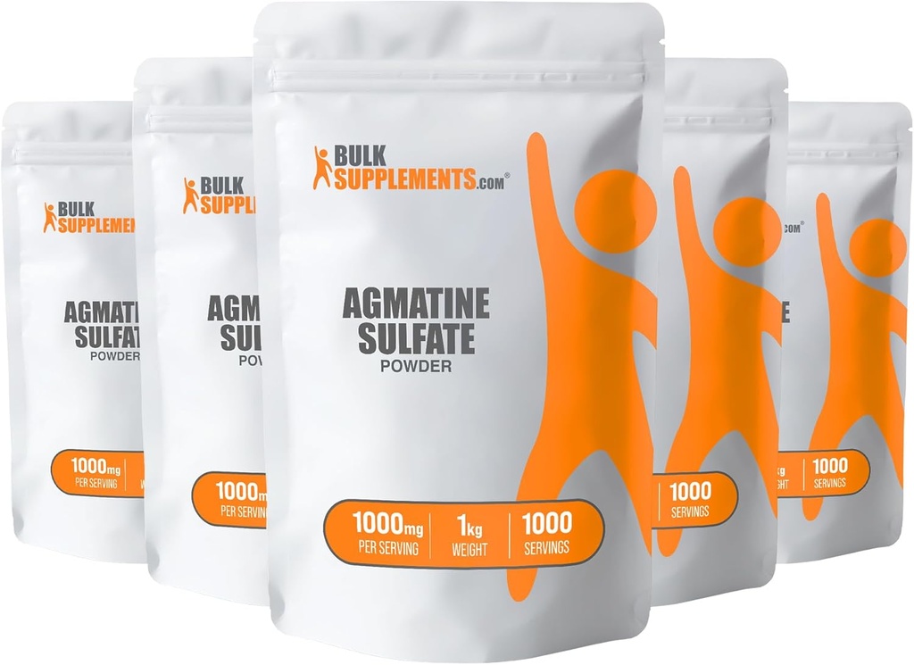 BulkSupplements.com Polvo de Sulfato Agmatine - Suplemento de óxido nítrico, Sulfato Agmatine 1000mg - Sin sabor, 1000mg por Serving, 5kg (11 lbs) (Pack of 5)