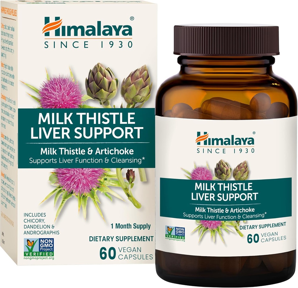 Himalaya Milk Thistle Liver Support - with Chicory, Andrographis, Dandelion, and Silymarin for Liver Cleanse, Detox and Function - Vegan, Non-GMO, Gluten Free, 350 mg, 60 Capsules
