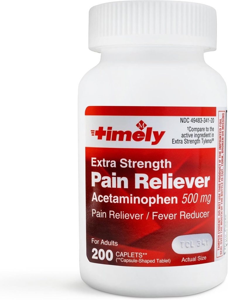 Lágrimas de hora, INC. Acetaminofeno 500 MG Tablas 200 Conde - Alivio de Dolor de Fuerza Extra - Cañones Menstruales, Reductor de Fiebre, Dolor Menor de Artritis