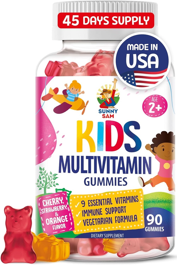Gummies multivitamínicas para niños - 90 Vitaminas Chewable - Suplemento diario con 14 vitaminas esenciales para las edades 2 y superiores - Incluye vitamina A, C, D, E, Vegetariano B6 y B12, zinc, biotina