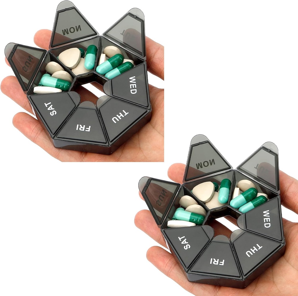 Pill Organizer, 2 Pack Pill Box, Small Pill Case, Medicine Container 1 Time a Day, Weekly Medicine Organizers, Pill s Cases, Medicine Holder, Daily Organizer Travel 7 Day(Black)