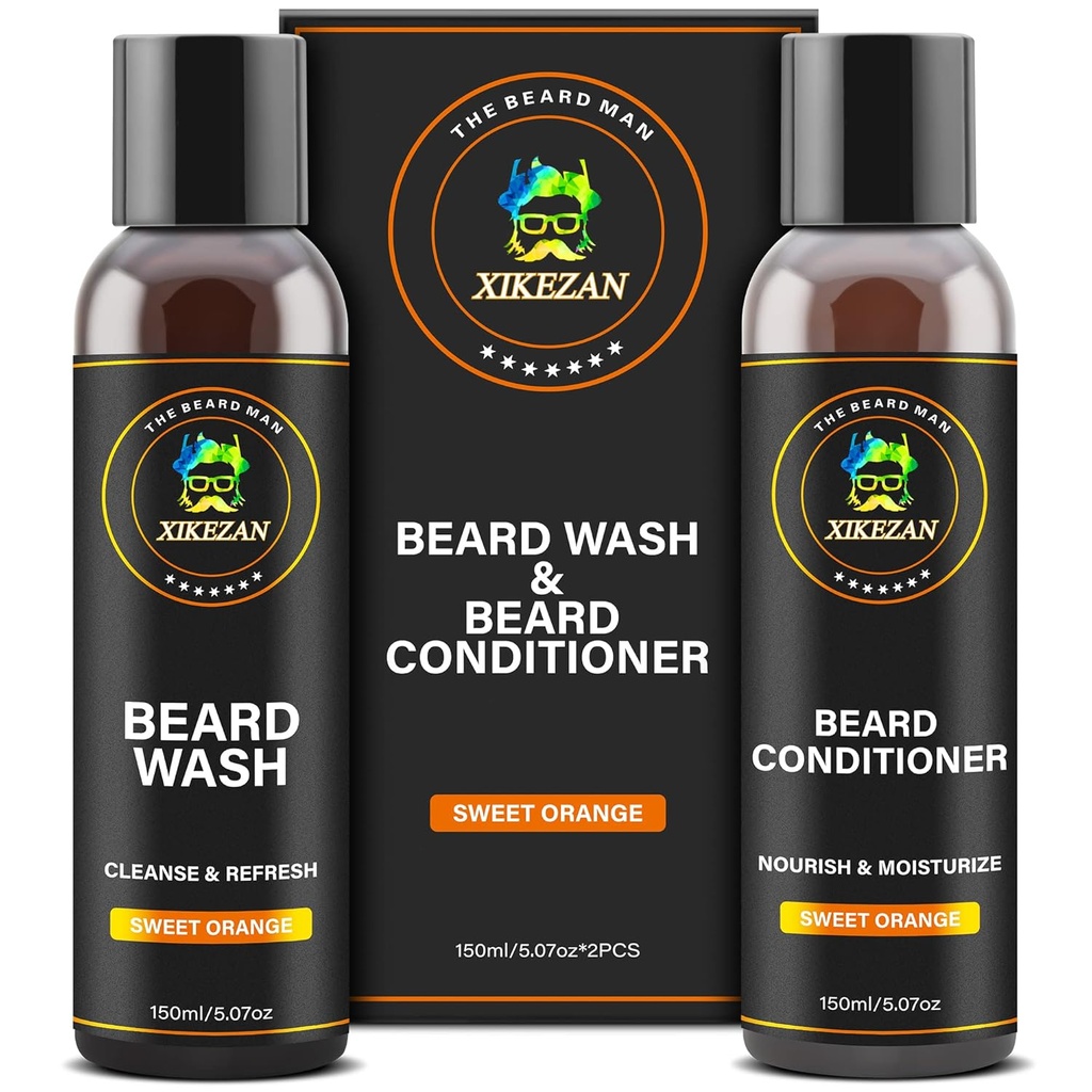 XIKEZAN Beard Wash &amp; Beard Conditioner Natural Softener Set w/Argan & Jojoba Oils Smooths &amp; Strengthenings Christmas Stocking Stuffers Regalos del Día del Padre para Hombres