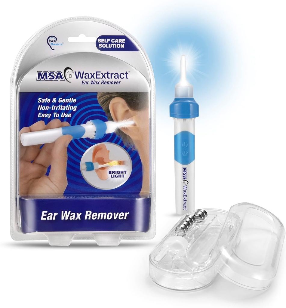 Wax Extract Ear Wax Remover w / 2 Consejos flexibles, luz LED, &amp; limpieza Cepillo Silencio seguro, eficacia de la vibración de la cera de oído &amp; Vacuo para quitar suavemente Wax Buildup ← Vacuo de succión de oído Premium para adultos &amp; niños