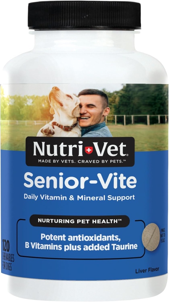 Nutri-Vet Senior-Vite Multivitamin, Suplementos Perros, Apoyo Inmunitario, Suministros para Mascotas, Vitaminas para Perros, Esenciales Superiores, Hecho en EE.UU., Multivitamina para Mascotas, 120 Conde