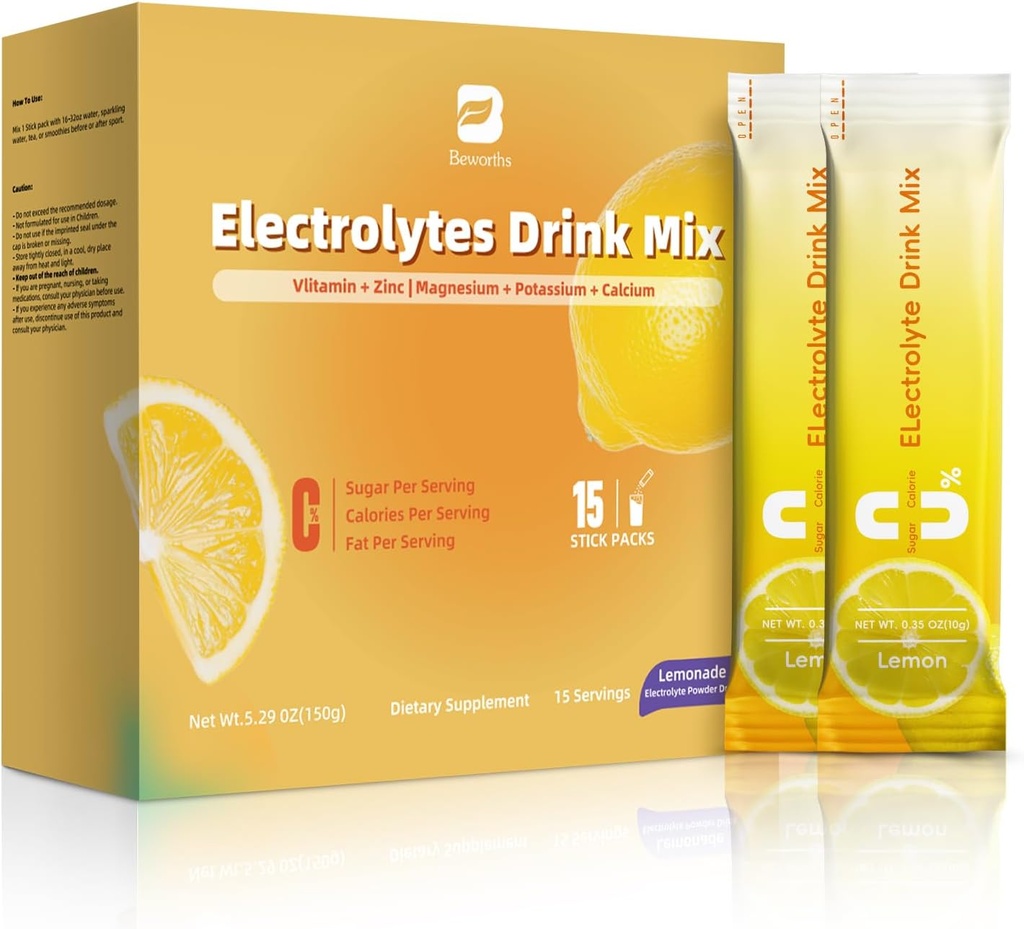 Electrolyte Powder Recovery Drink Mix ← Sugar-Free Electrolyte Powder Packets Suplemento con Potassium Zinc &amp; Magnesium for Hydration - Keto Electrolytes, Non-GMO &amp; Sugar-Free - 15 Stick