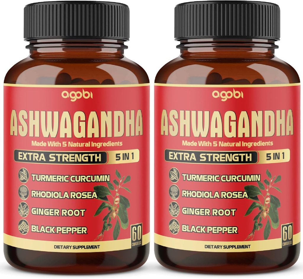 2 Packs - 60 Capsules Ashwagandha Capsules - Alta Concentrada - 5in1 Fórmula Ashwagandha, Turmeric, Rhodiola Rosea, Ginger, Black Pepper - 4 Month Supply