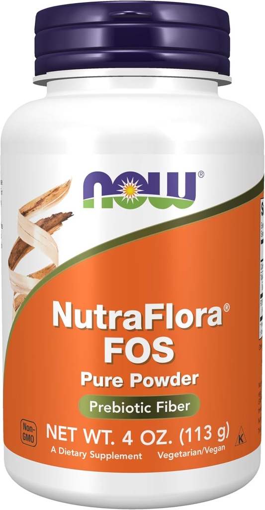 NOW Foods Supplements, NutraFlora FOS (Fructooligosaccharides) Pure Powder, Prebiotic Fiber, 4-Ounce
