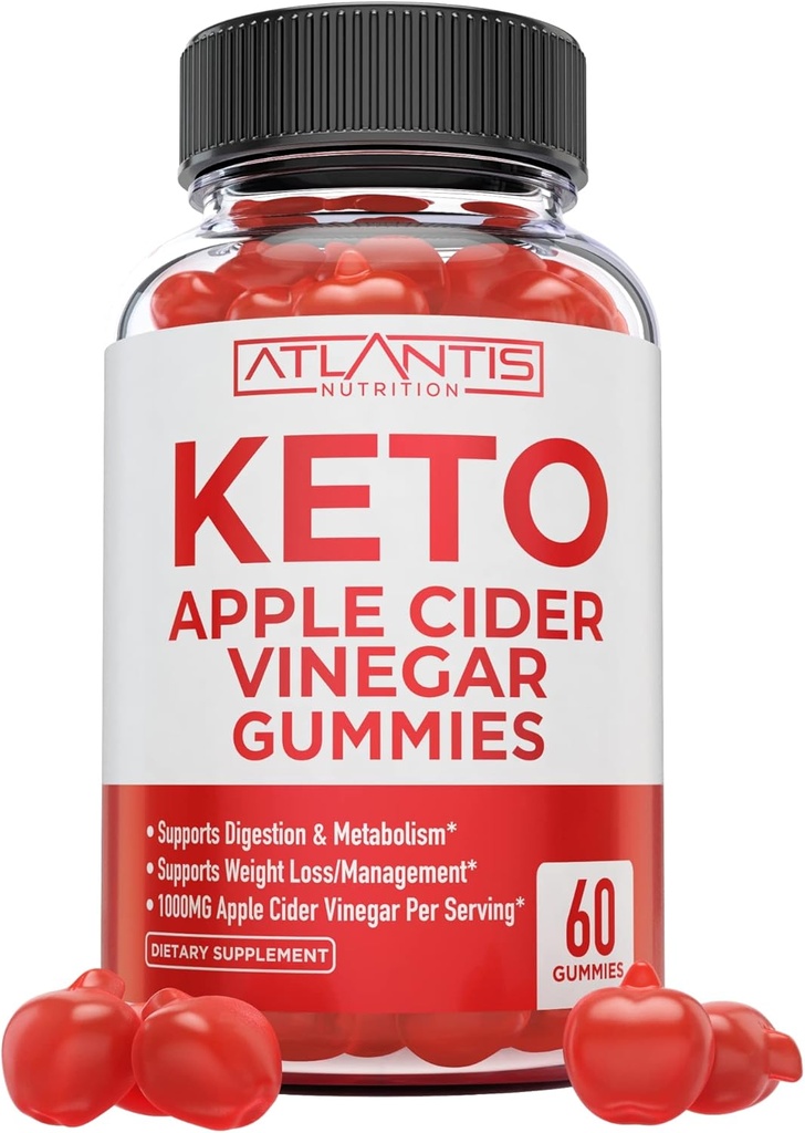 Atlantis Nutrition Keto ACV Gummies for Weight Loss - Apple Cider Vinegar Gummies Formulado para soportar la pérdida de peso avanzada, la digestión, la detox &amp; Cleansing, Hecho con 1000MG ACV Por Serving - 60 Con
