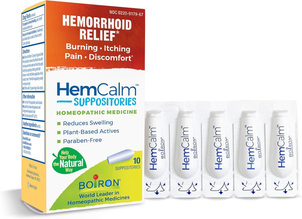 Boiron HemCalm Suppositories for Hemorrhoid Relief of Pain, Itching, Swelling or Discomfort - 10 Count