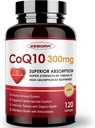 ZEBORA CoQ10-300mg-Softgels con PQQ, BioPerine &amp; Omega-3, 120 Servidores Coenzyme Q10 (Ubiquinona) Suplemento para Alta Absorción, Potencial Antioxidante, Apoyo Corazón-Salud &amp; Energía-Producción