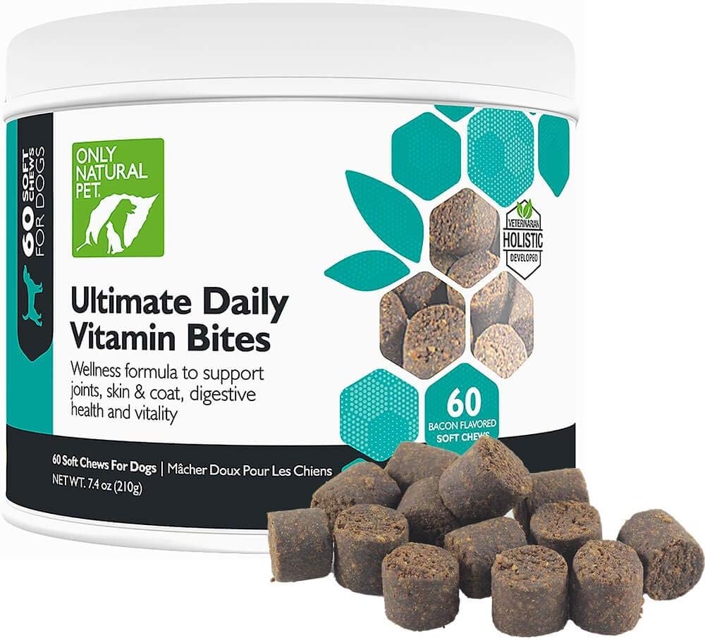 Sólo animales domésticos naturales Ultimate Daily Vitamins - Suplemento multivitamínico completo para perros Balanced Health & Vitality - Senior Small &amp; Large Canine Food Immune Digestive Support -60 Soft Chews (Pack of 1)