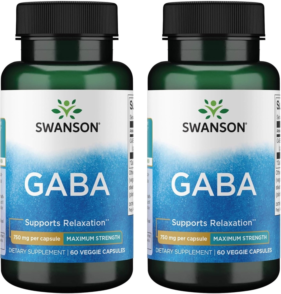 Swanson Amino Acid Maximum Strength GABA 750 Milligrams 60 Veg Capsules (2 Pack)